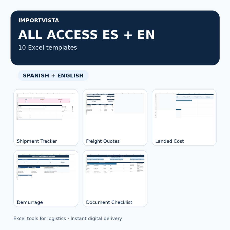 ImportVista All Access – 10 Logistics Excel Templates ES + EN