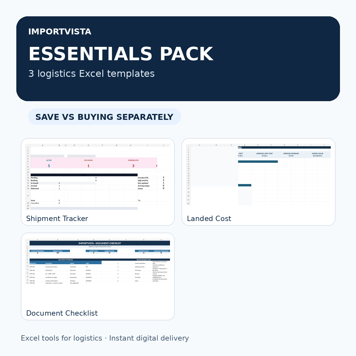 ImportVista Essentials Pack – 3 Logistics Excel Templates
