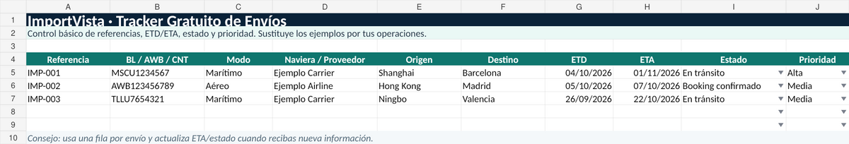 Vista previa del Tracker Gratuito de Envíos de ImportVista